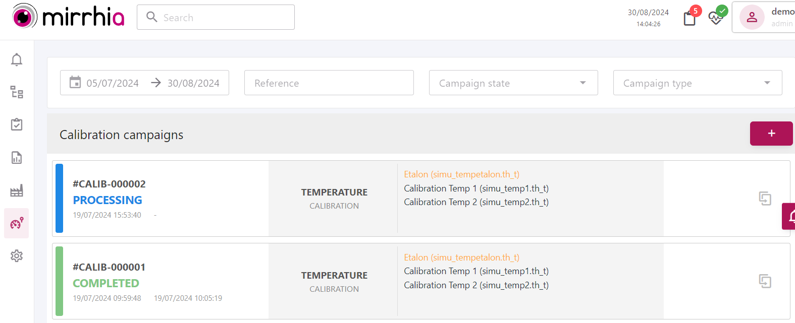 Campagnes de calibration et d'étalonnage dans Mirrhia 2.5